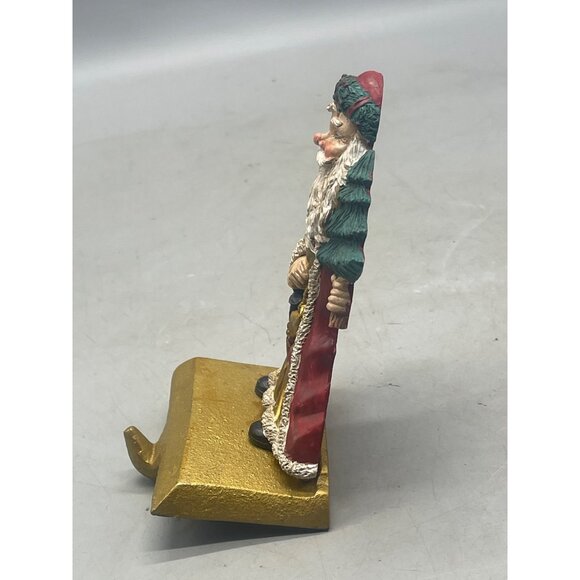 Christmas Santa Close stocking hanger tree lamp horn gold green wreath 5" READ - Picture 4 of 6
